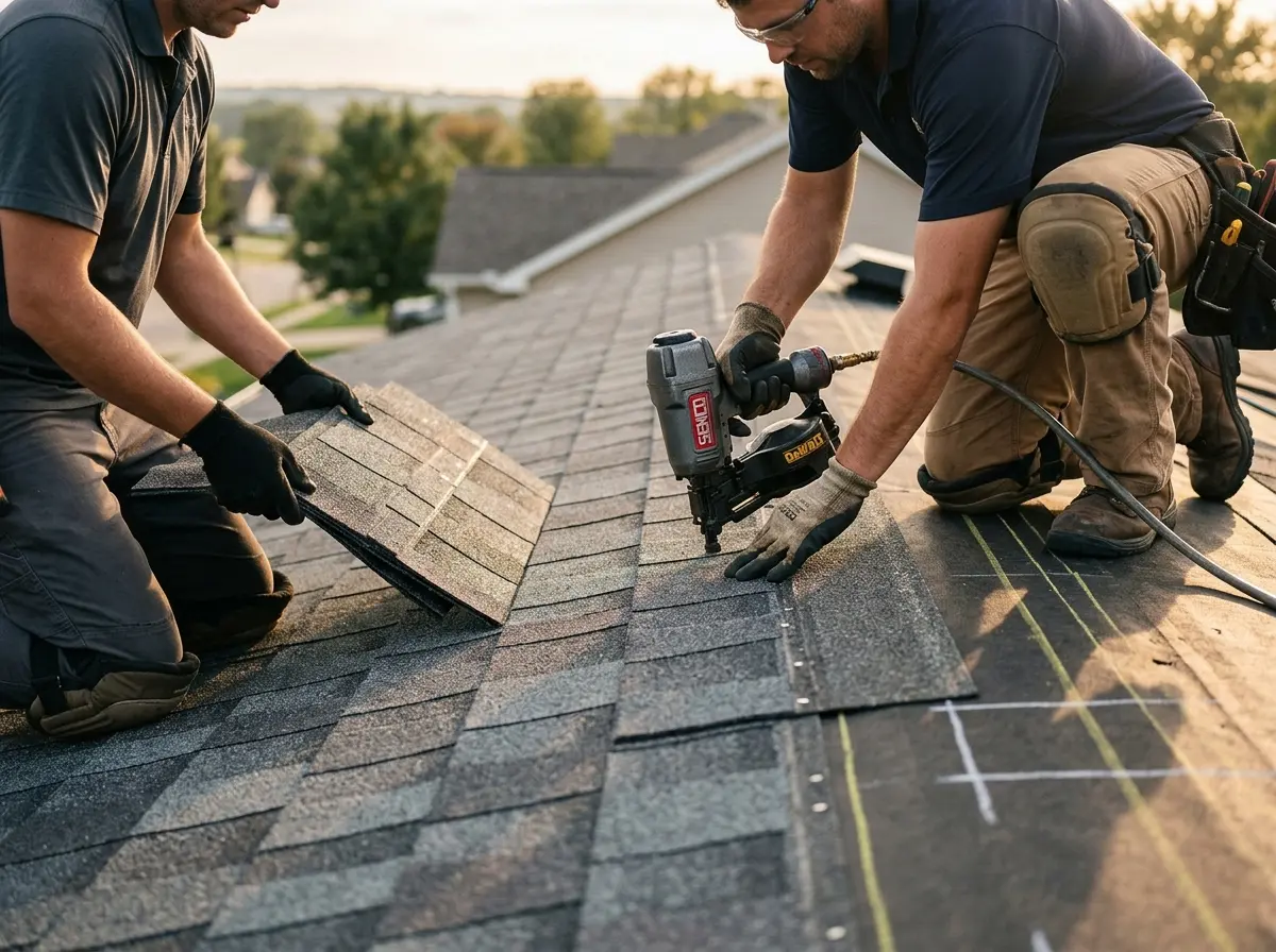 Professional roofer working on a residential roof in Picnic Point